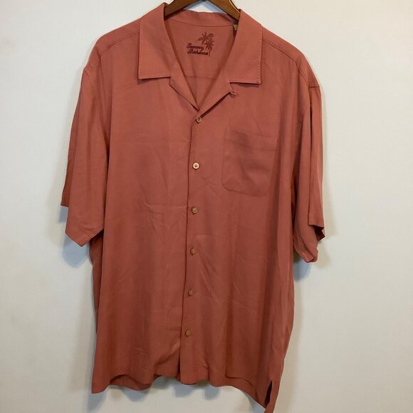 Tommy Bahama 100% Silk Button Up Shirt Copper Brown Solid Men’s XL - Picture 1 of 12